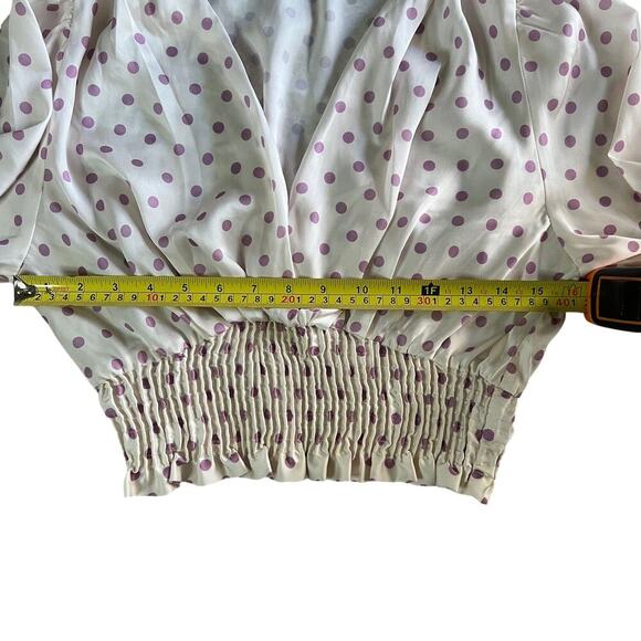 Zara Polka Dot Smocked Womens Cropped Top Blouse Size Medium - Picture 4 of 9